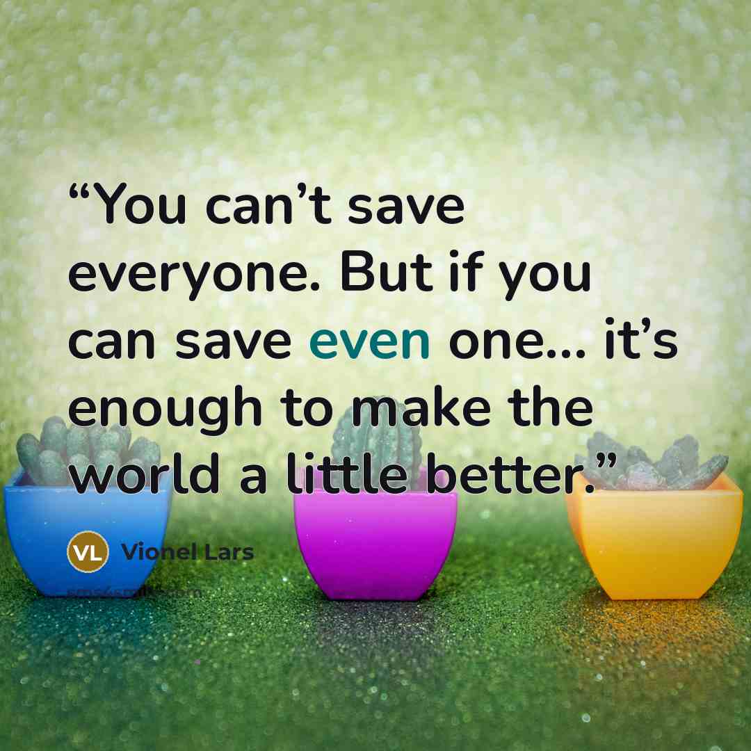 “You can’t save everyone. But if you can save even one… it’s enough to make the world a little better.” quote by Vionel Lars