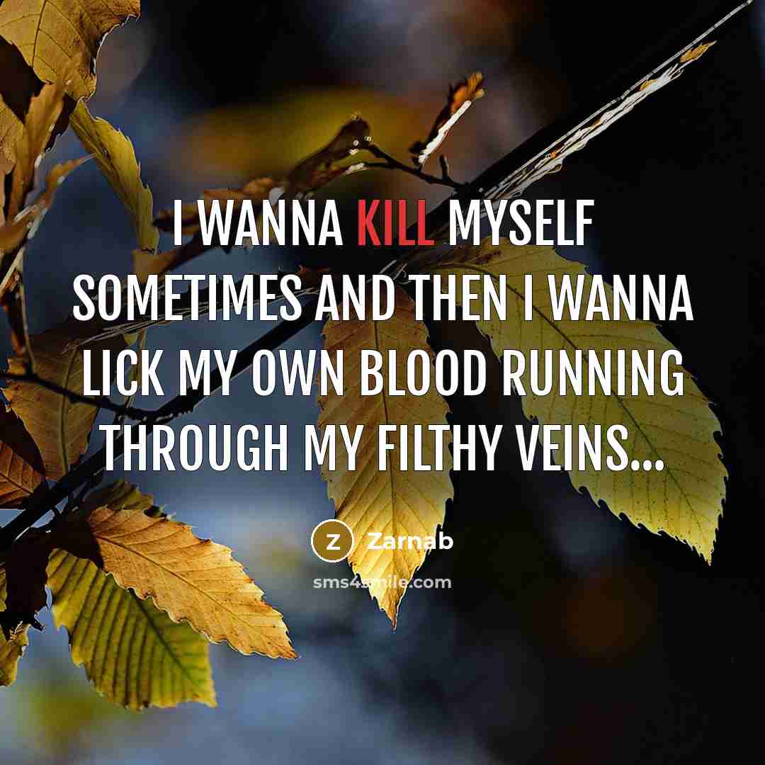 “I wanna kill myself sometimes and then I wanna lick my own blood running through my filthy veins...” quote by Zarnab