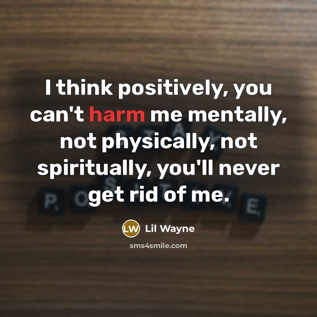 “I think positively, you can't harm me mentally, not physically,…” quote by Lil Wayne