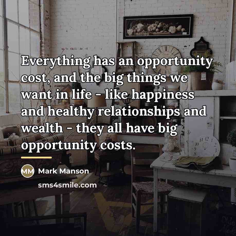 “Everything has an opportunity cost, and the big things we…” quote by Mark Manson