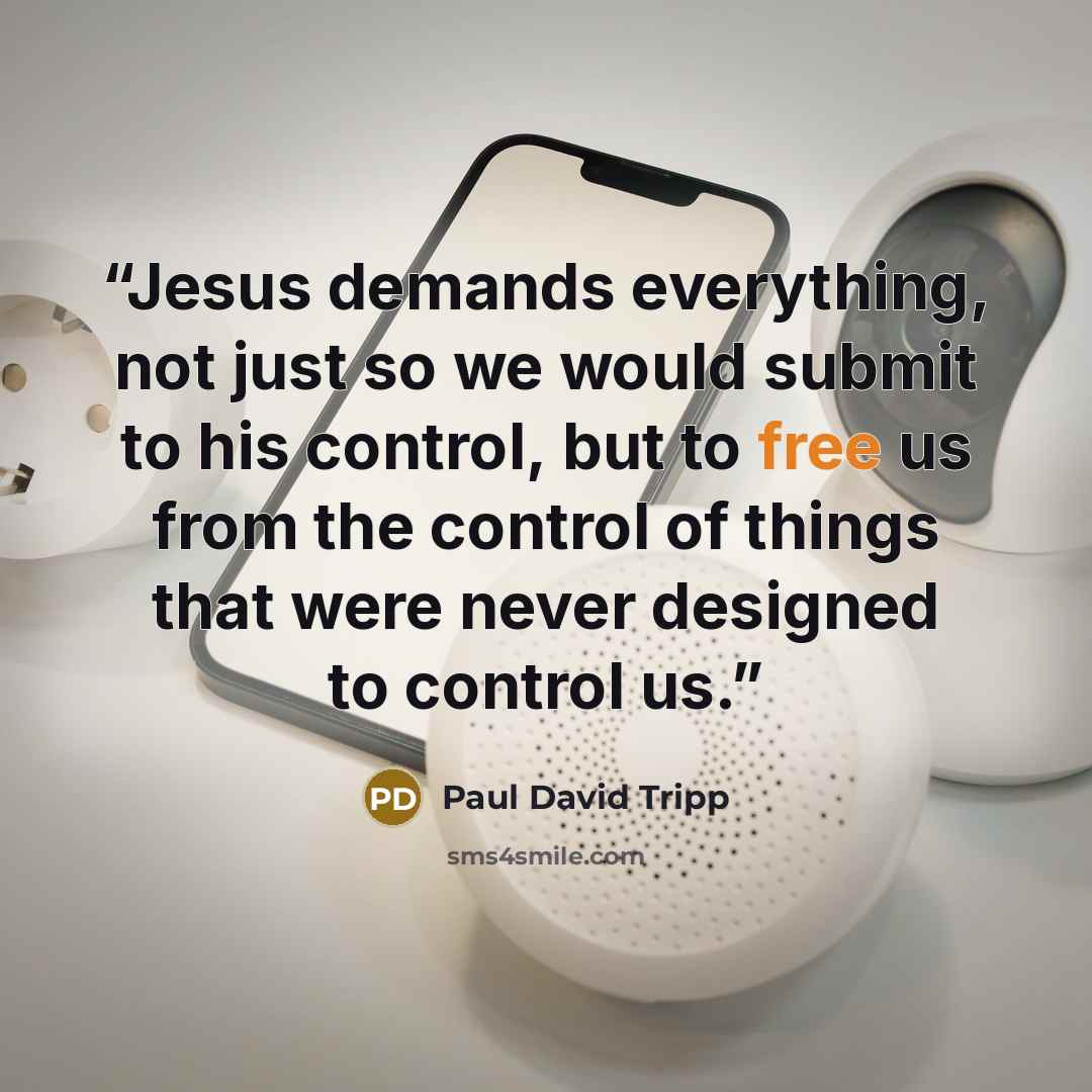 “Jesus demands everything, not just so we would submit to his control, but to free us from the control of things that were never designed to control us.” quote by Paul David Tripp
