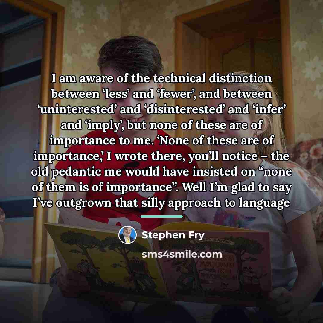 “I am aware of the technical distinction between ‘less’ and…” quote by Stephen Fry
