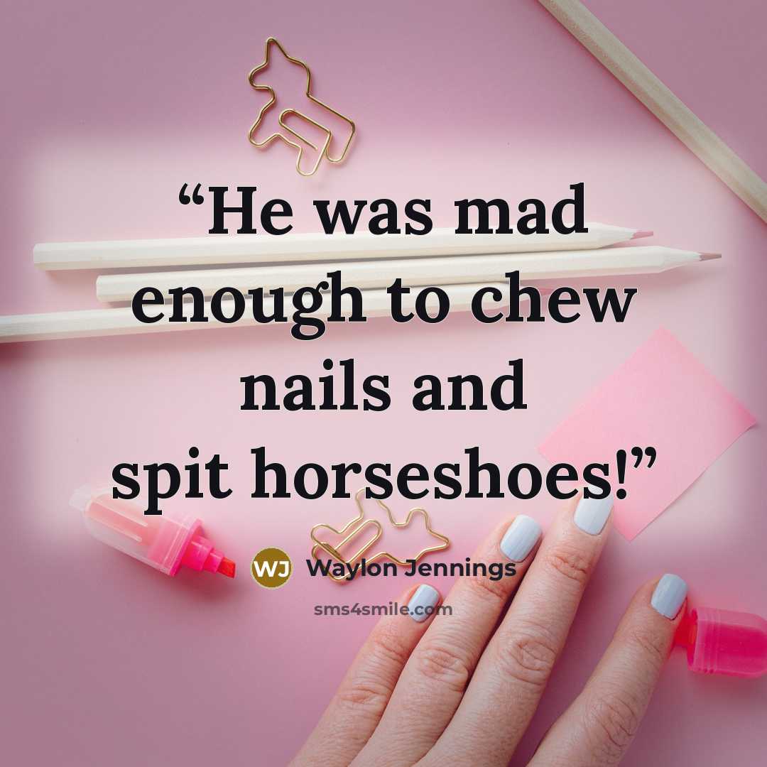 “He was mad enough to chew nails and spit horseshoes!” quote by Waylon Jennings
