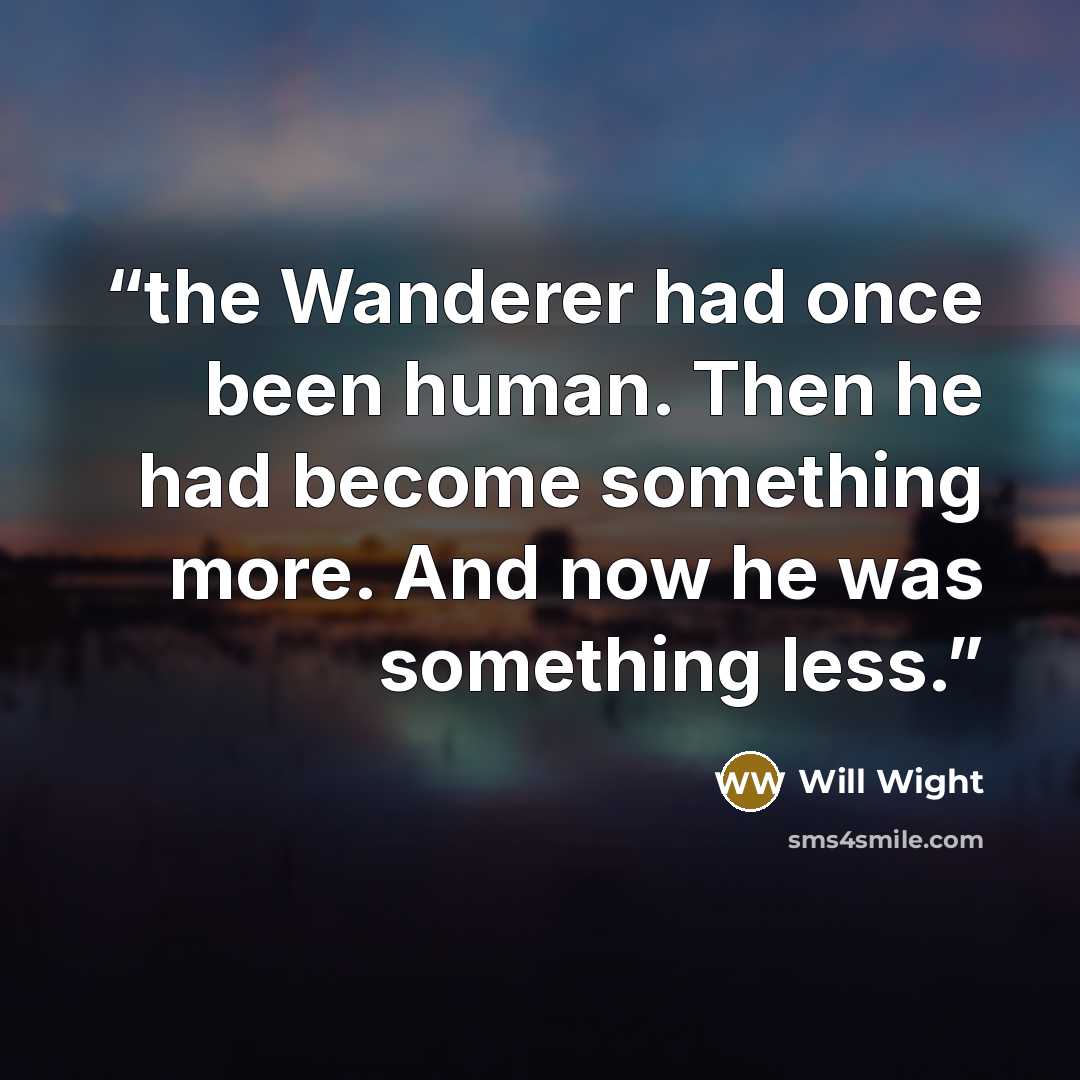 “the Wanderer had once been human. Then he had become something more. And now he was something less.” quote by Will Wight