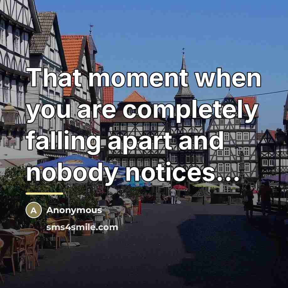 “That moment when you are completely falling apart and nobody…” quote by Anonymous