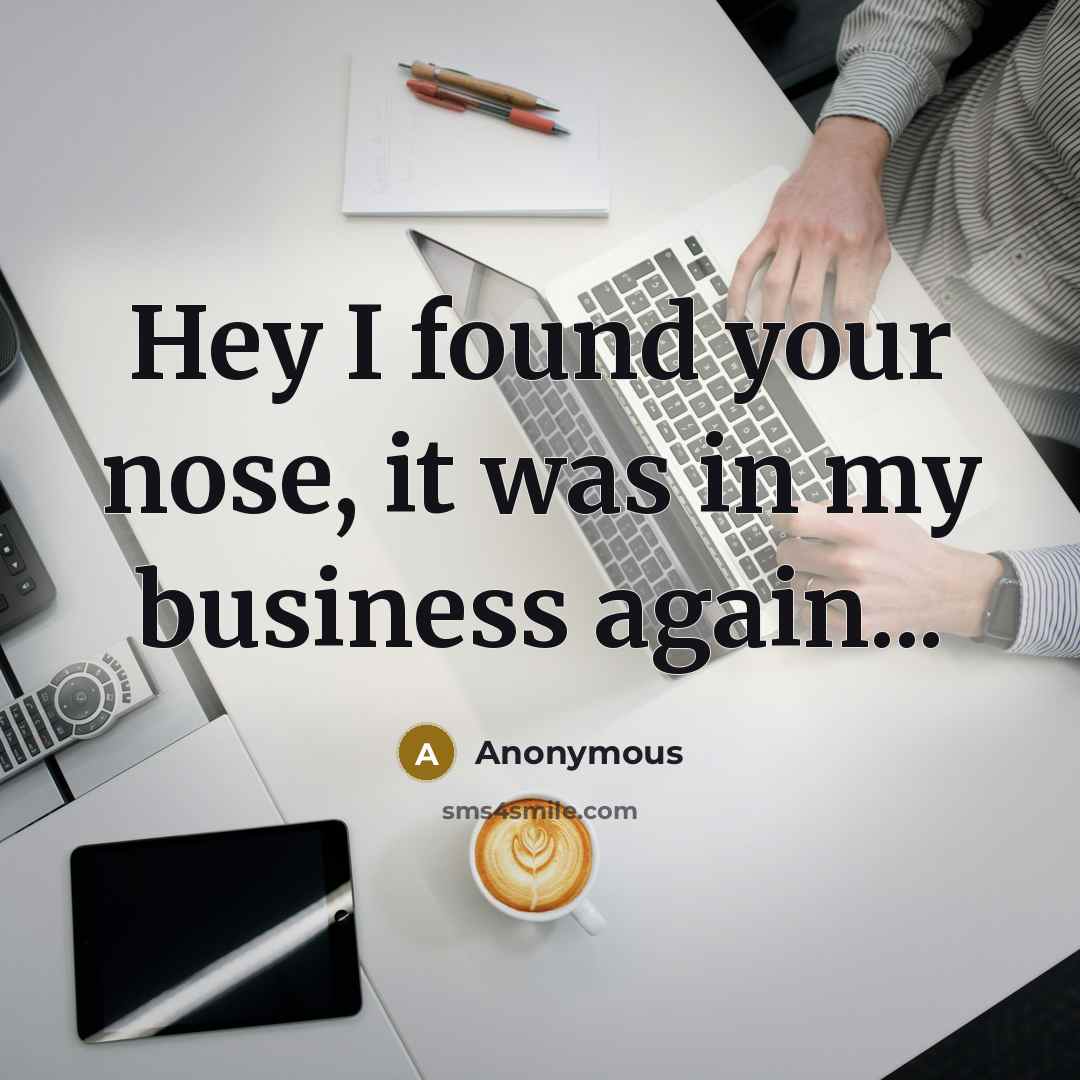 “Hey I found your nose, it was in my business…” quote by Anonymous