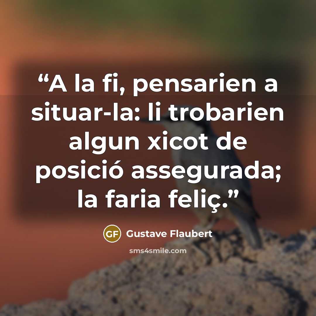 “A la fi, pensarien a situar-la: li trobarien algun xicot de posició assegurada; la faria feliç.” quote by Gustave Flaubert