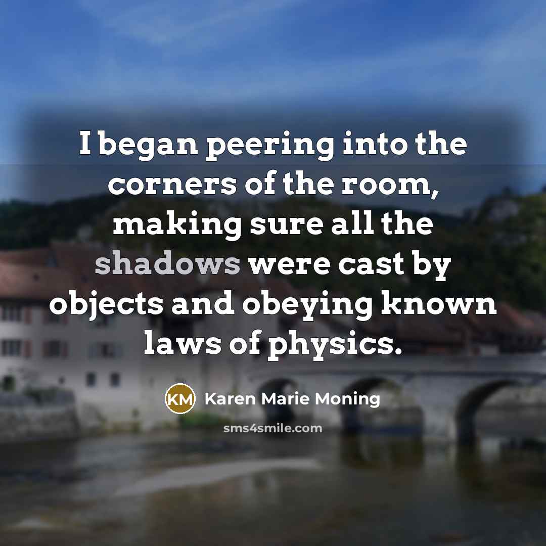 “I began peering into the corners of the room, making…” quote by Karen Marie Moning