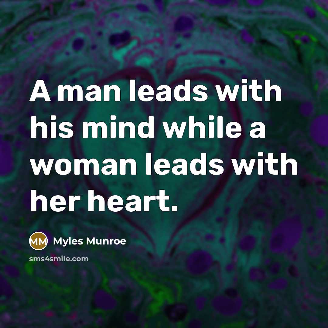 “A man leads with his mind while a woman leads…” quote by Myles Munroe