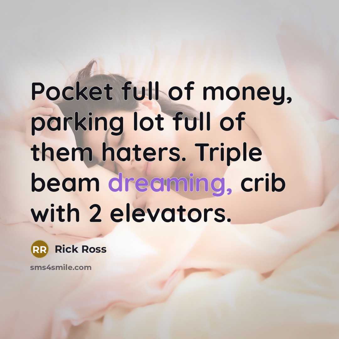 “Pocket full of money, parking lot full of them haters.…” quote by Rick Ross