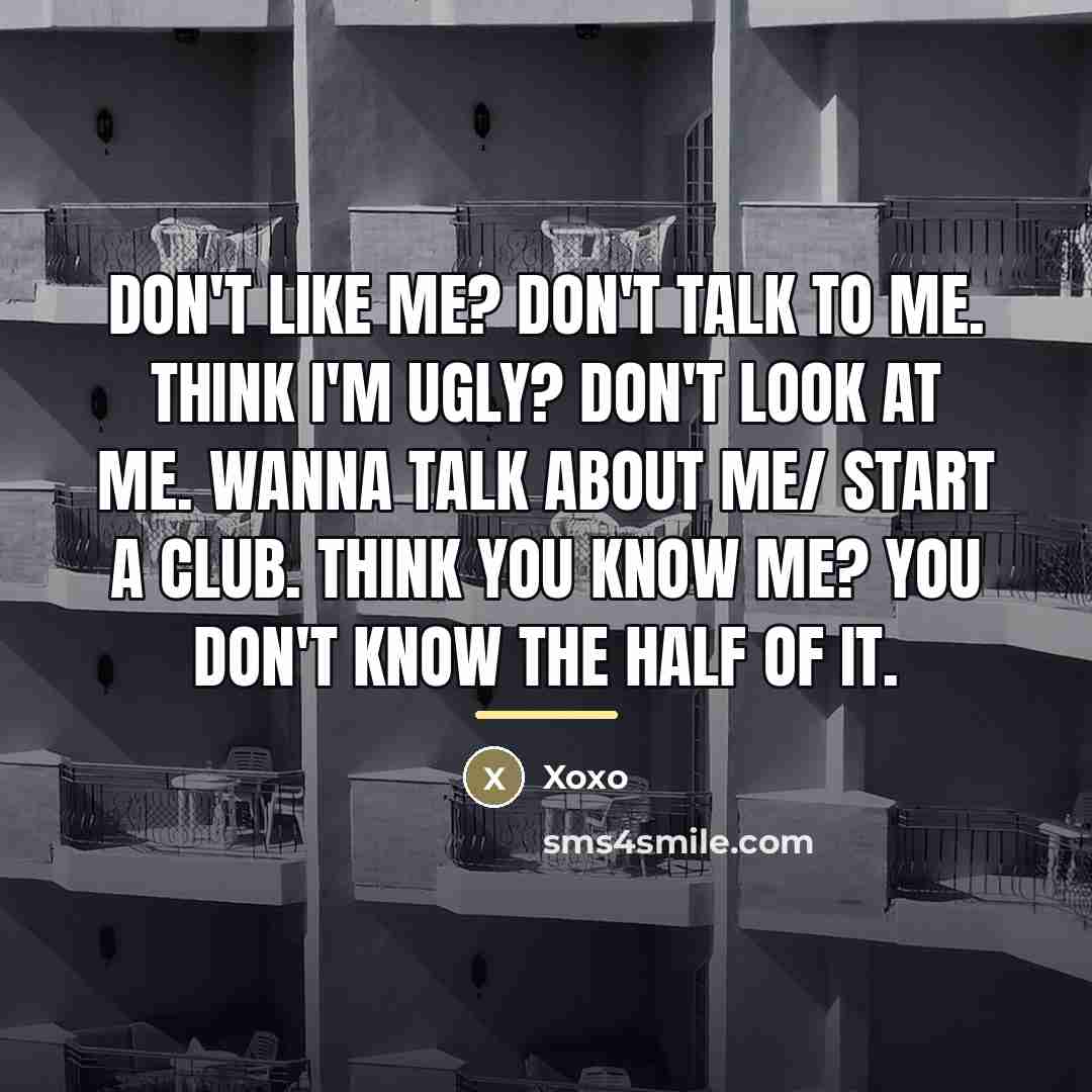 “Don't like me? don't talk to me. think I'm ugly?…” quote by Xoxo