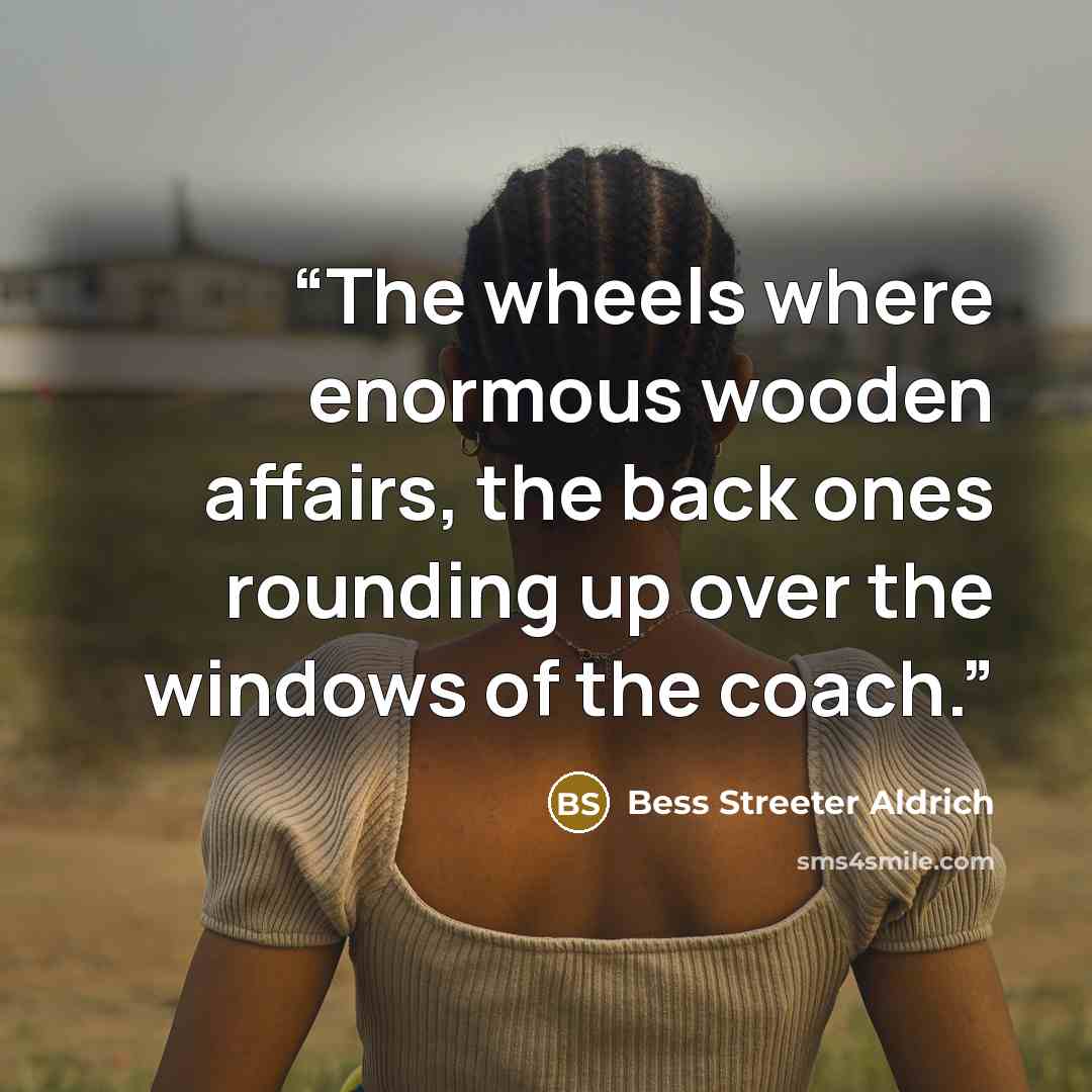 “The wheels where enormous wooden affairs, the back ones rounding up over the windows of the coach.” quote by Bess Streeter Aldrich