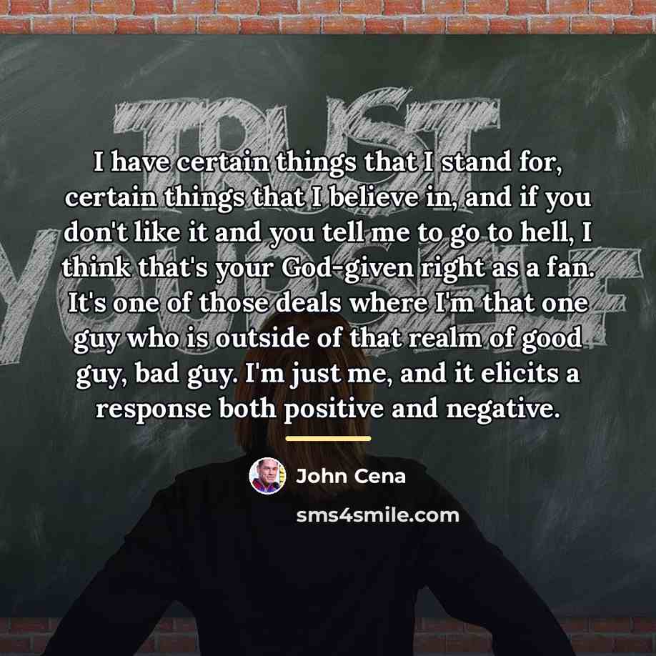 “I have certain things that I stand for, certain things…” quote by John Cena