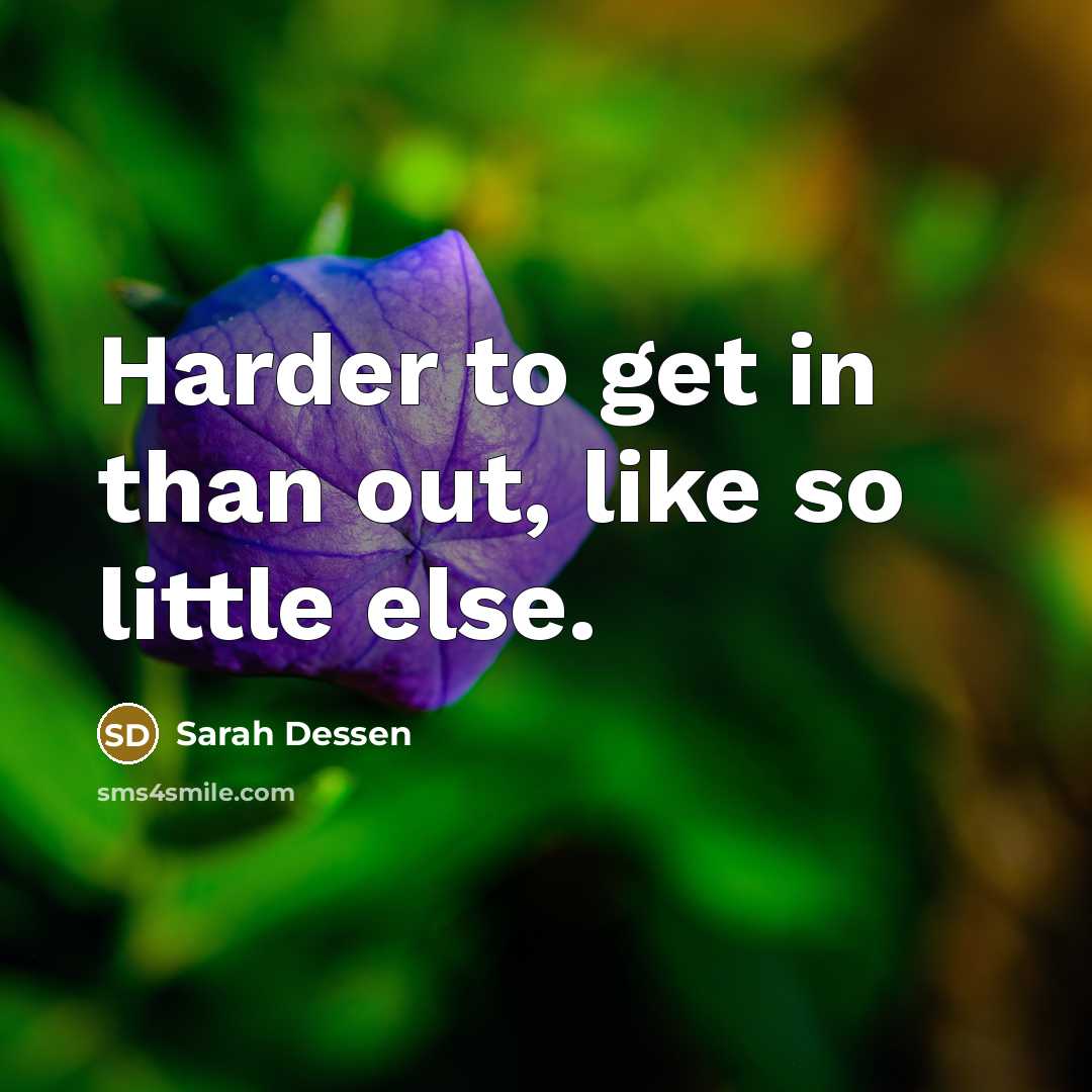“Harder to get in than out, like so little else.…” quote by Sarah Dessen