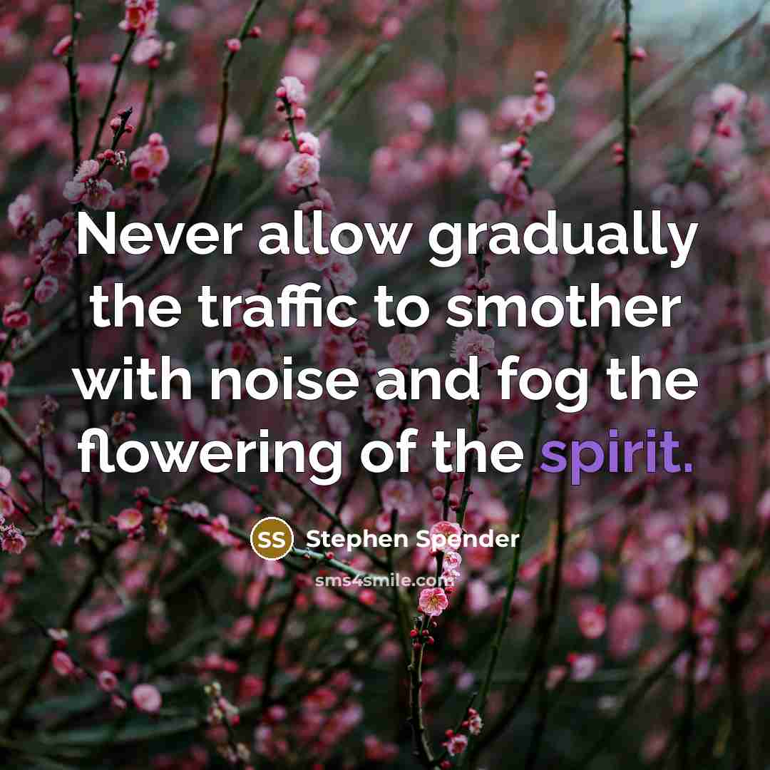 “Never allow gradually the traffic to smother with noise and…” quote by Stephen Spender