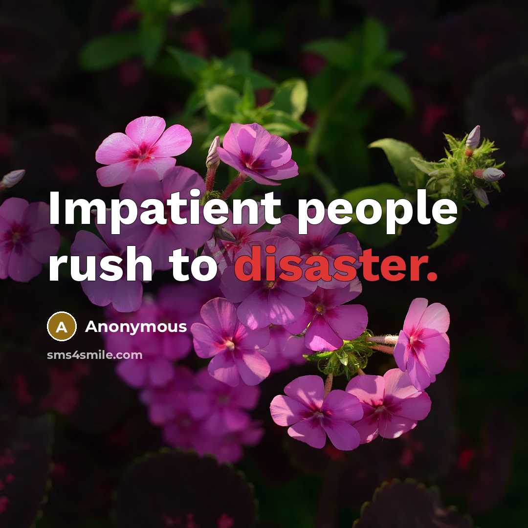 “Impatient people rush to disaster.” quote by Anonymous