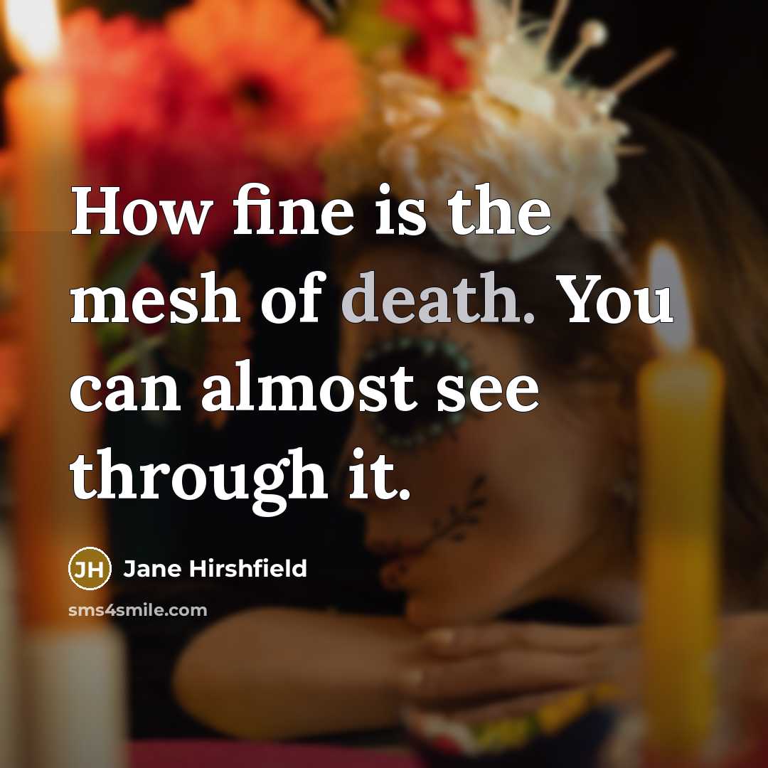 “How fine is the mesh of death. You can almost…” quote by Jane Hirshfield
