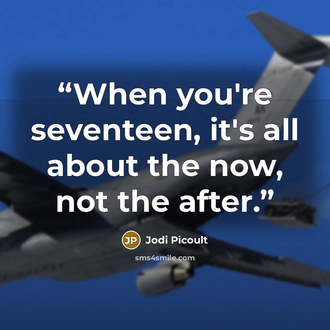 “When you're seventeen, it's all about the now, not the after.” quote by Jodi Picoult