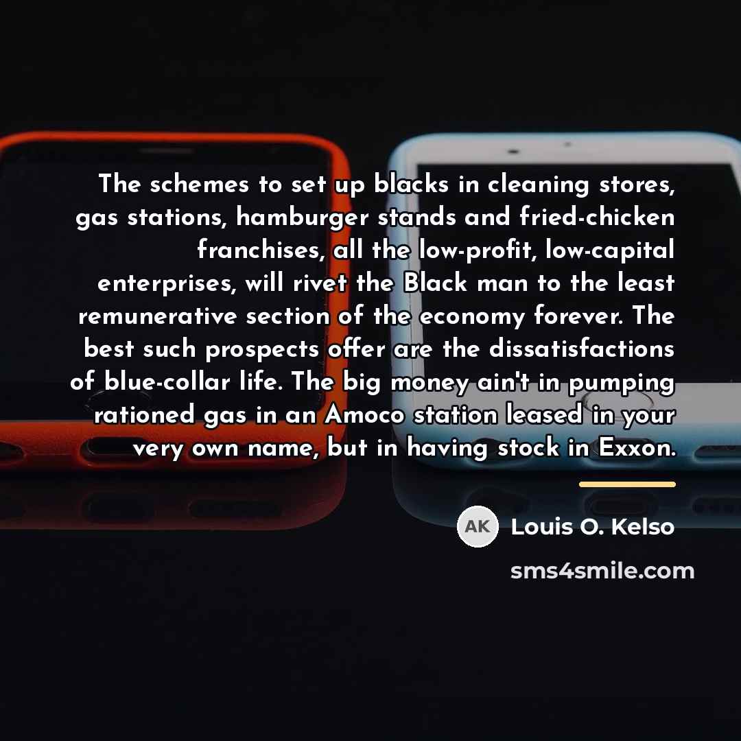 “The schemes to set up blacks in cleaning stores, gas…” quote by Louis O. Kelso