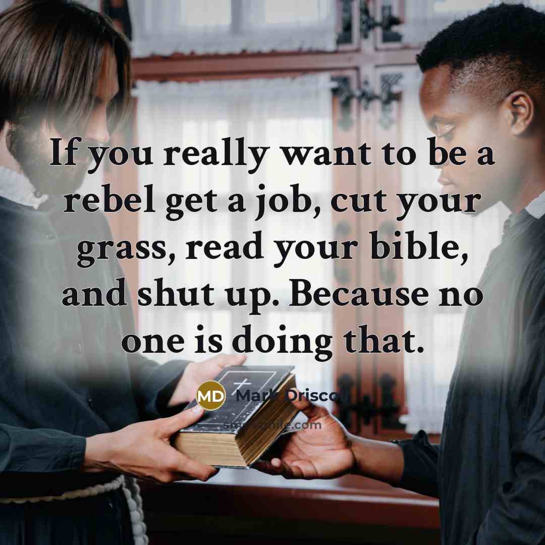 “If you really want to be a rebel get a…” quote by Mark Driscoll