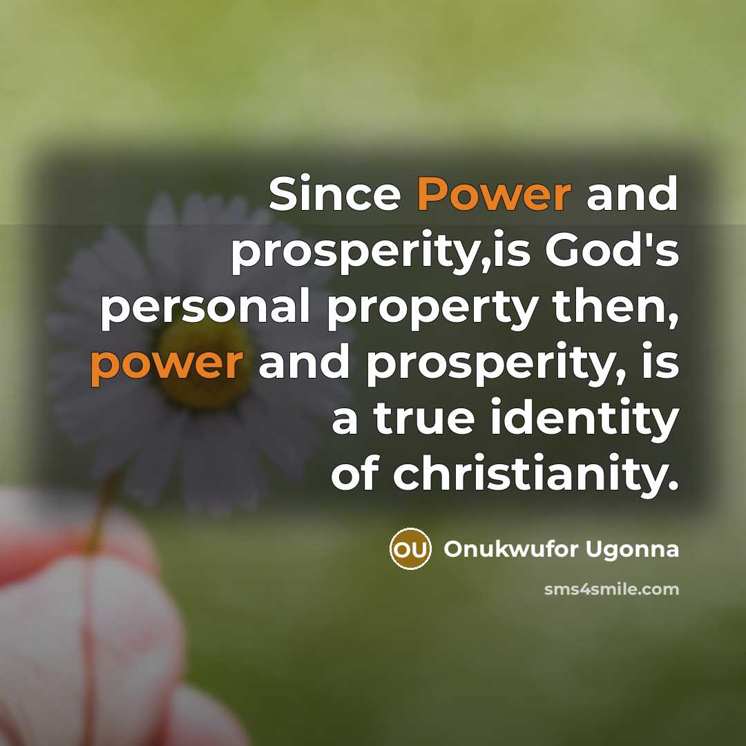 “Since Power and prosperity,is God's personal property then, power and prosperity, is a true identity of christianity.” quote by Onukwufor Ugonna