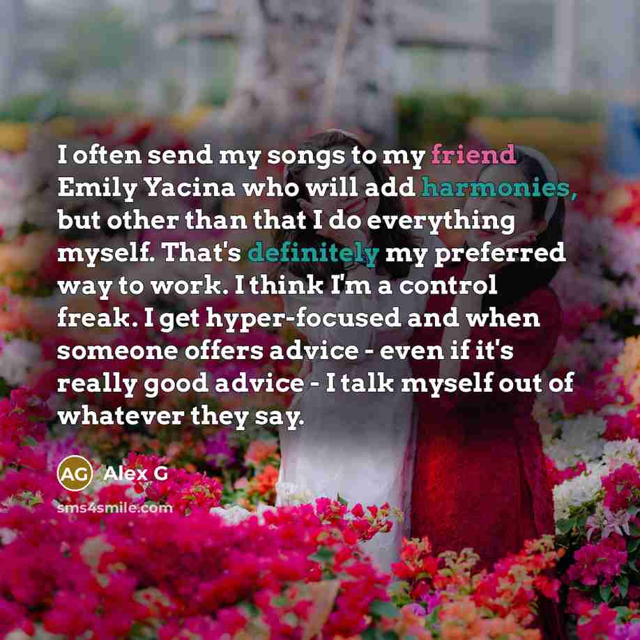 “I often send my songs to my friend Emily Yacina…” quote by Alex G