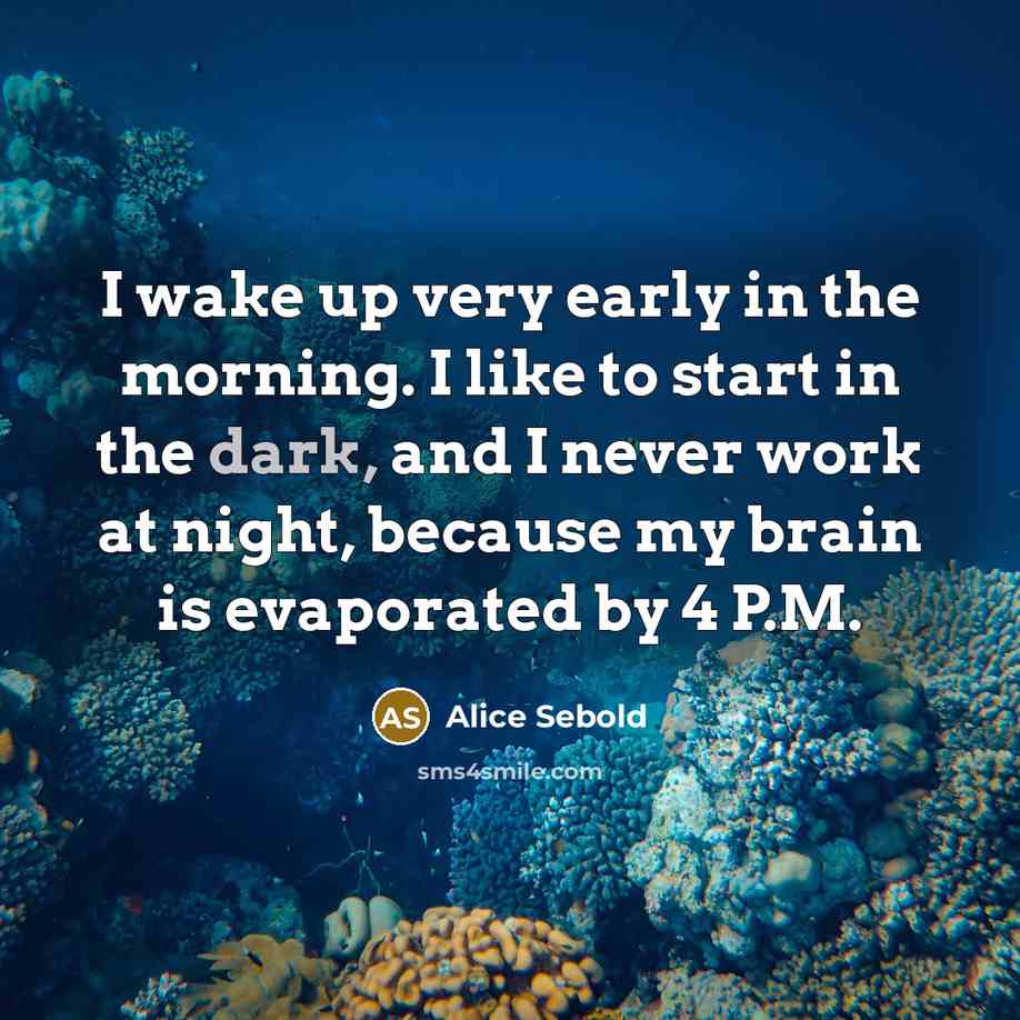 “I wake up very early in the morning. I like…” quote by Alice Sebold