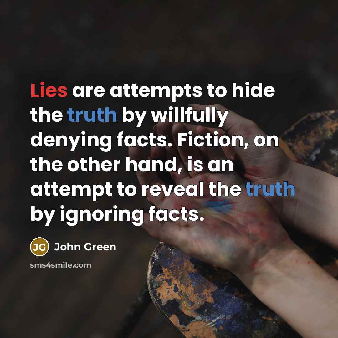 “Lies are attempts to hide the truth by willfully denying…” quote by John Green
