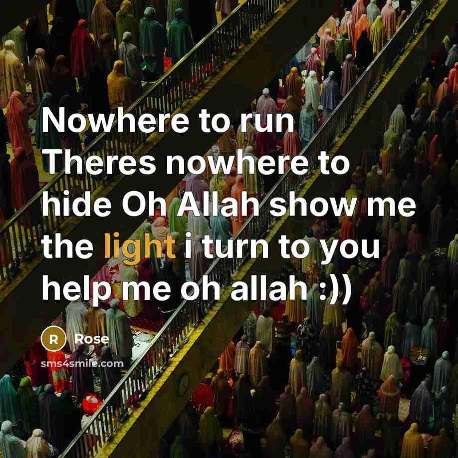 “Nowhere to run Theres nowhere to hide Oh Allah show me the light i turn to you help me oh allah :))” quote by Rose
