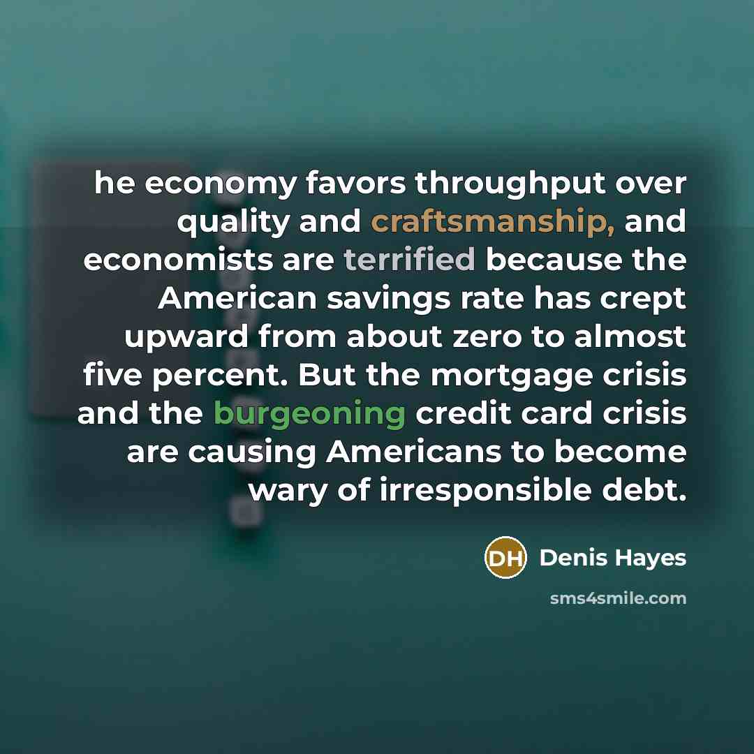 “he economy favors throughput over quality and craftsmanship, and economists…” quote by Denis Hayes