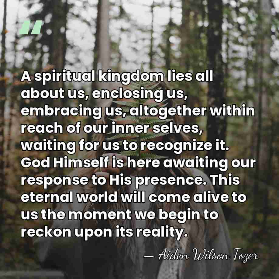 A spiritual kingdom lies all about us, enclosing us, embracing us, altogether&hellip; - Aiden Wilson Tozer