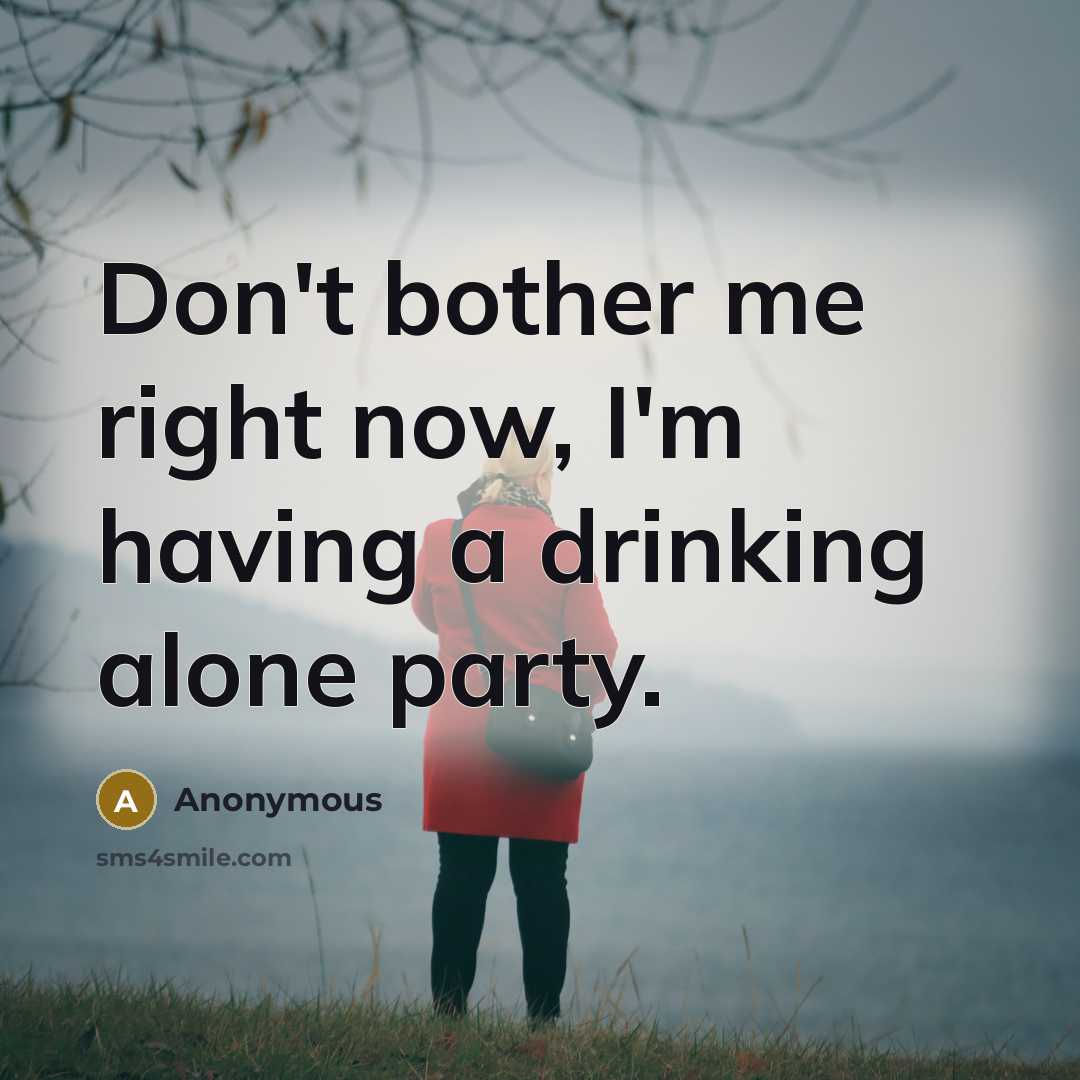 “Don't bother me right now, I'm having a drinking alone party.” quote by Anonymous