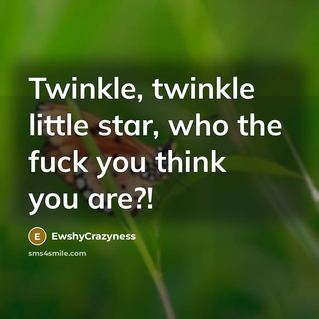 “Twinkle, twinkle little star, who the fuck you think you…” quote by EwshyCrazyness