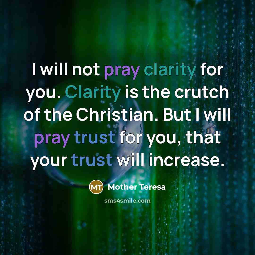 “I will not pray clarity for you. Clarity is the…” quote by Mother Teresa