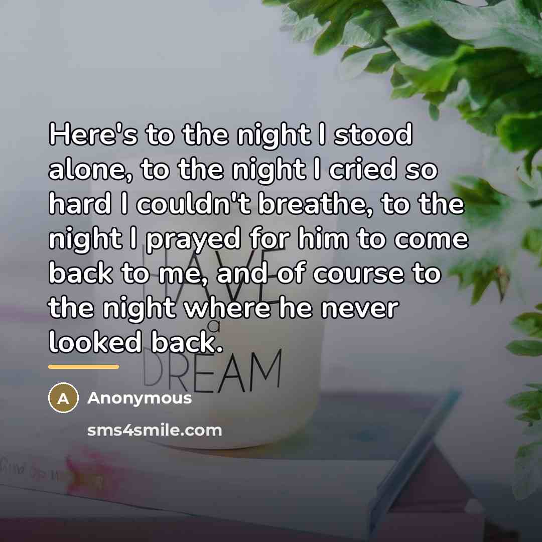 “Here's to the night I stood alone, to the night…” quote by Anonymous