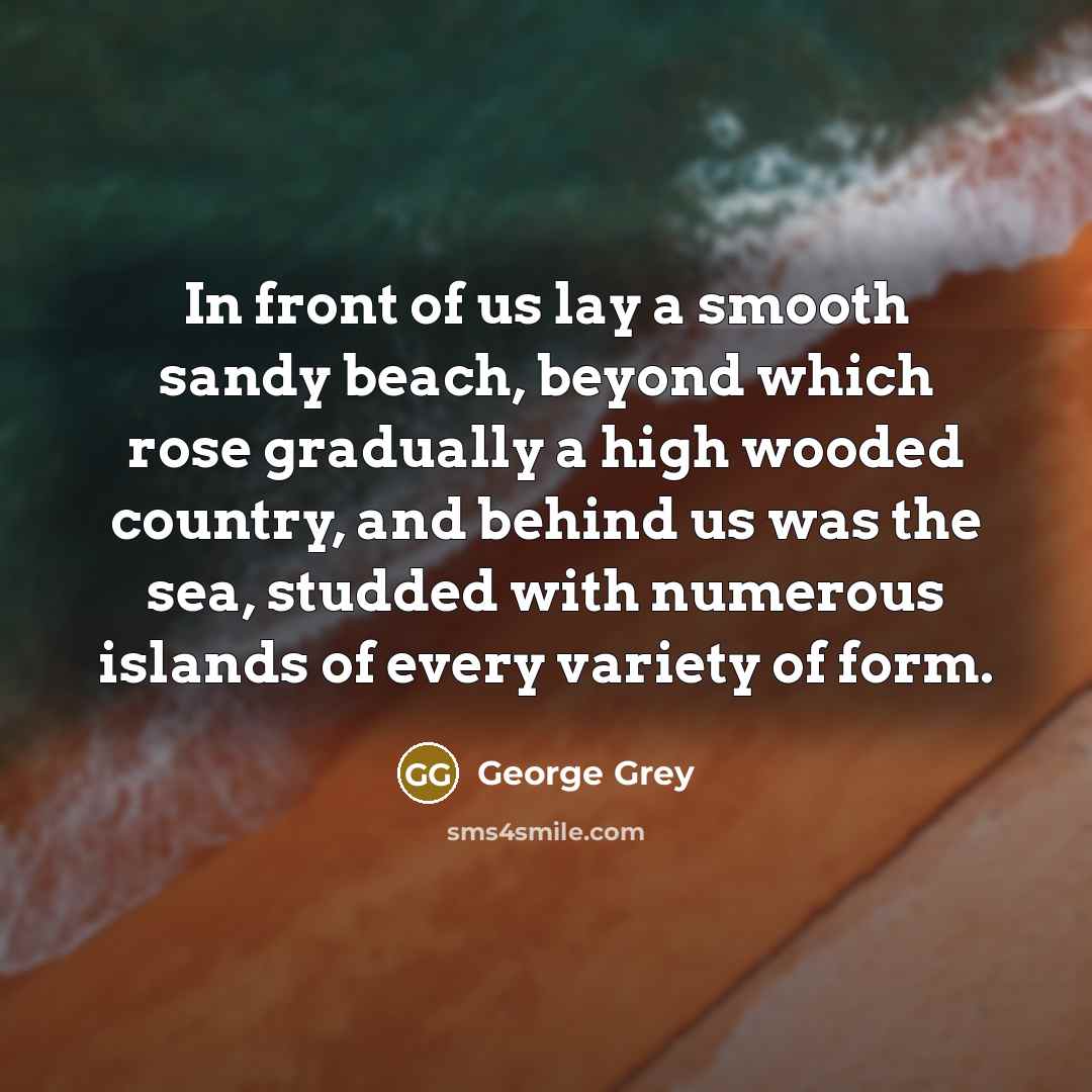 “In front of us lay a smooth sandy beach, beyond…” quote by George Grey