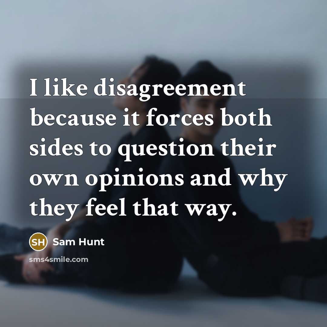 “I like disagreement because it forces both sides to question…” quote by Sam Hunt