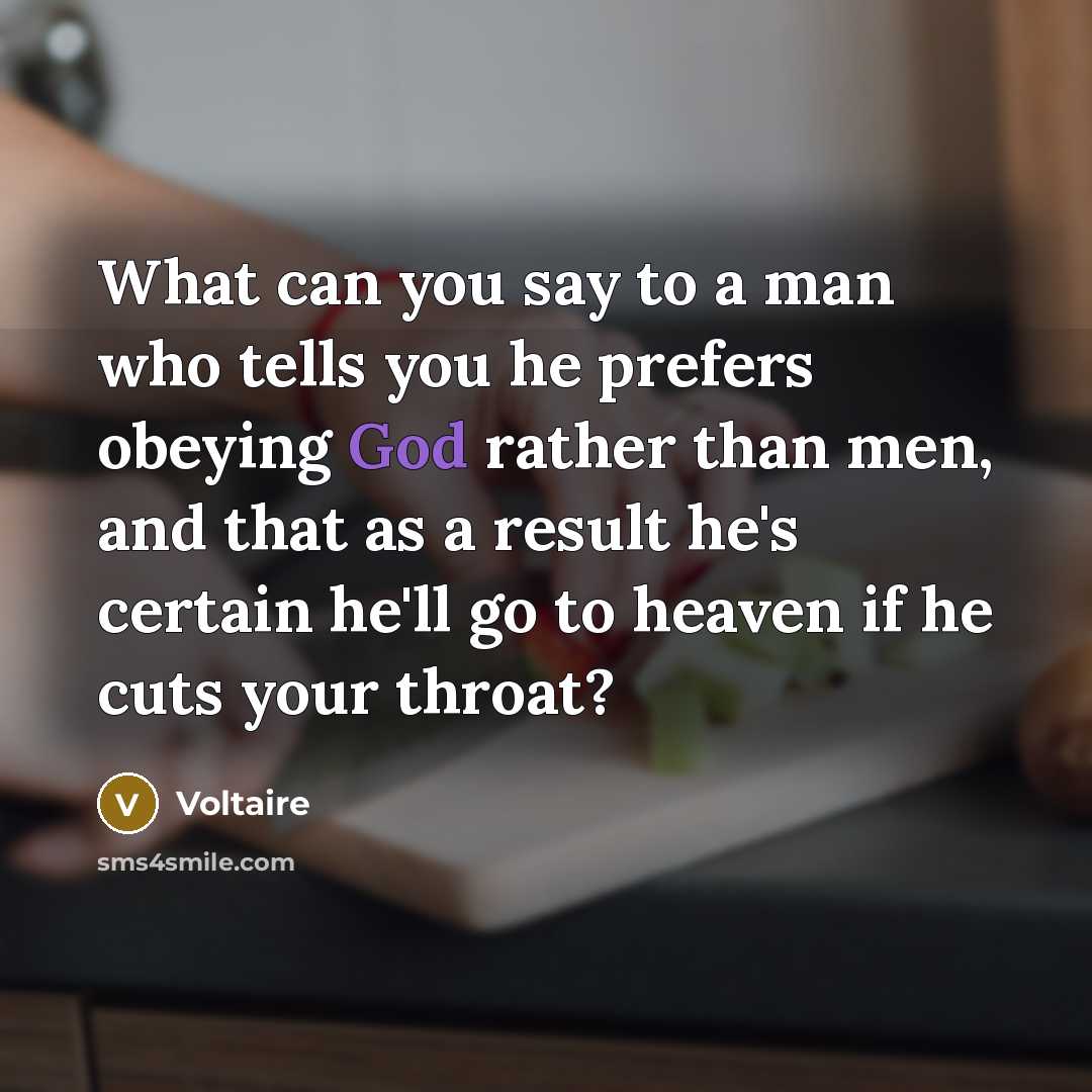 “What can you say to a man who tells you…” quote by Voltaire