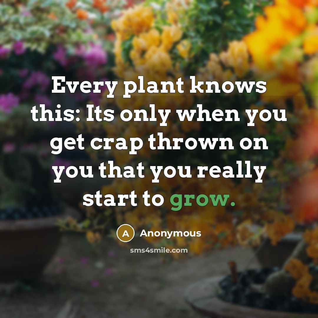 “Every plant knows this: Its only when you get crap thrown on you that you really start to grow.” quote by Anonymous