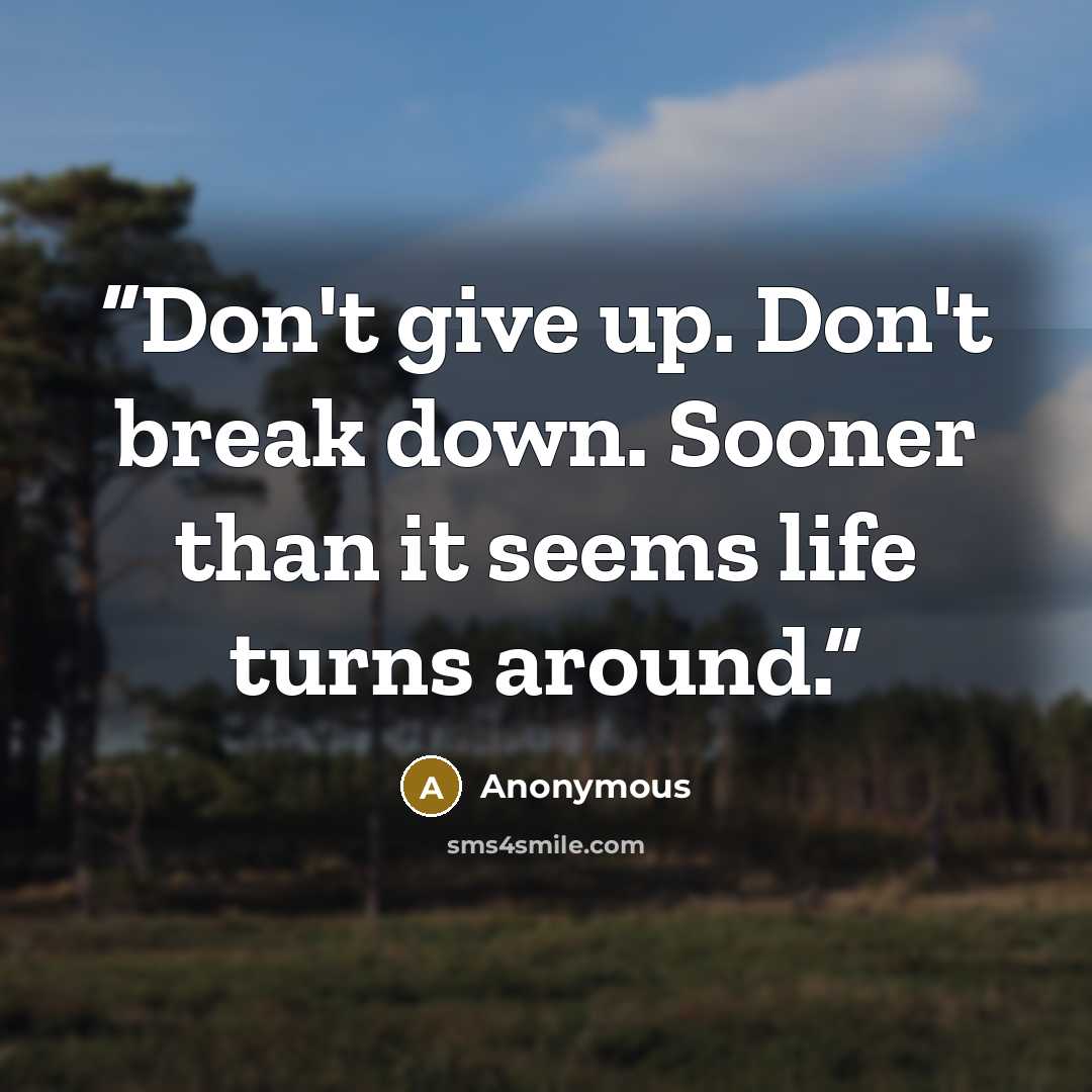 “Don't give up. Don't break down. Sooner than it seems life turns around.” quote by Anonymous