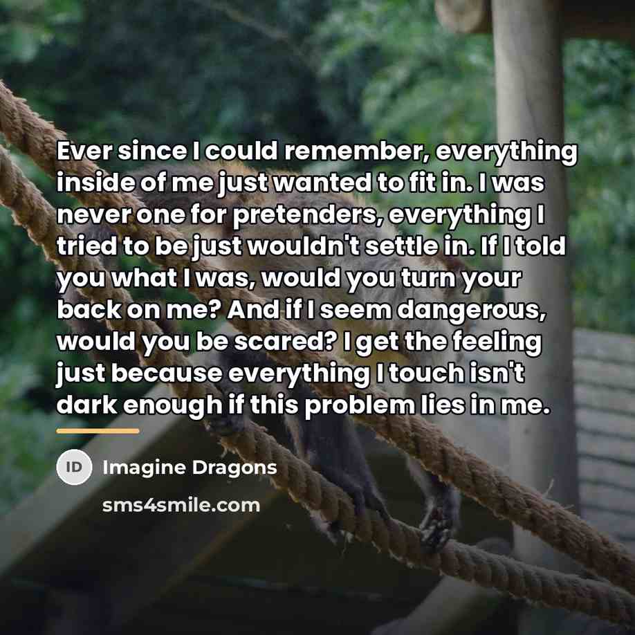 “Ever since I could remember, everything inside of me just…” quote by Imagine Dragons