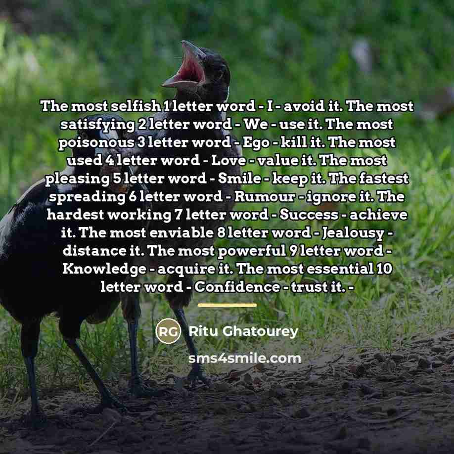 “The most selfish 1 letter word - I - avoid…” quote by Ritu Ghatourey