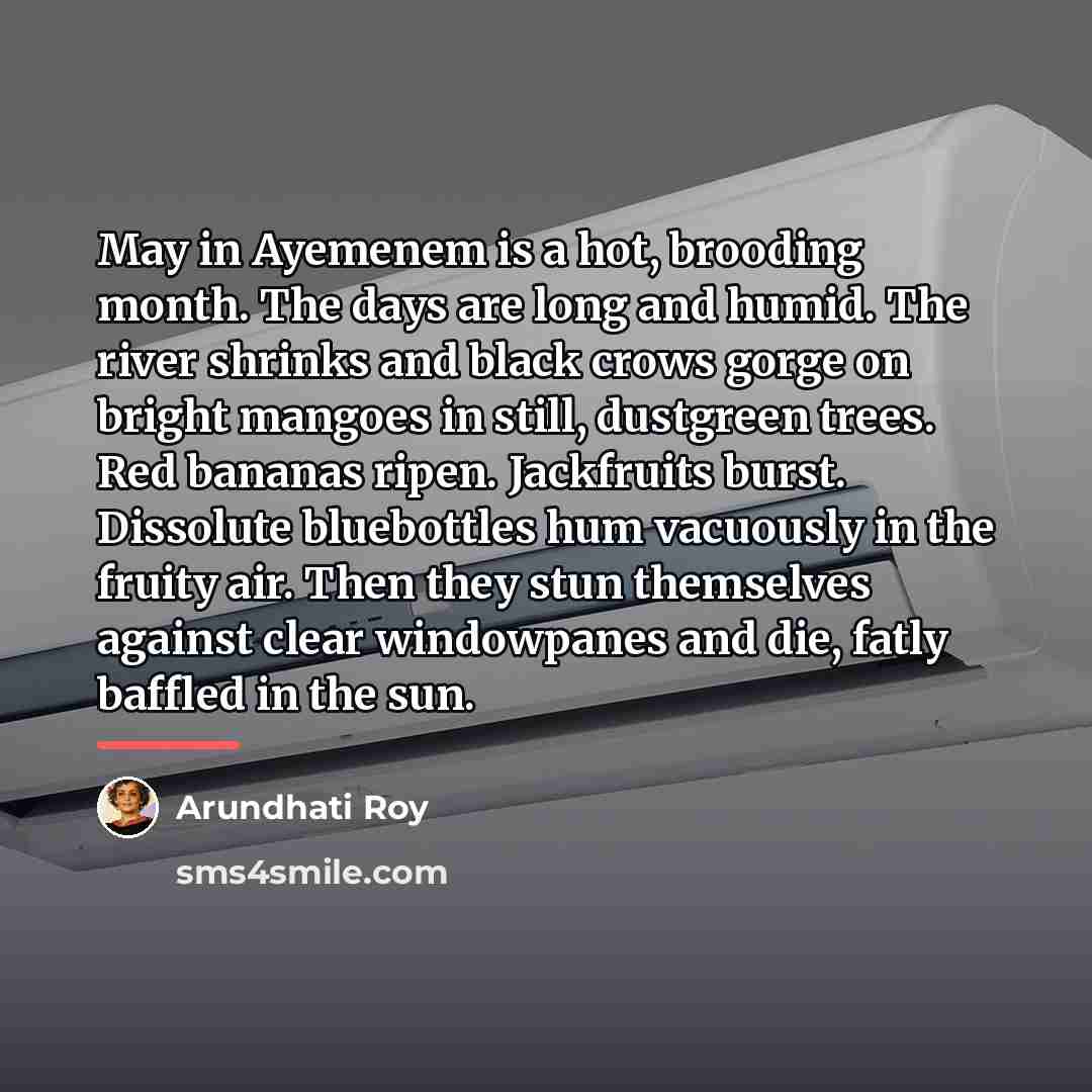 “May in Ayemenem is a hot, brooding month. The days…” quote by Arundhati Roy
