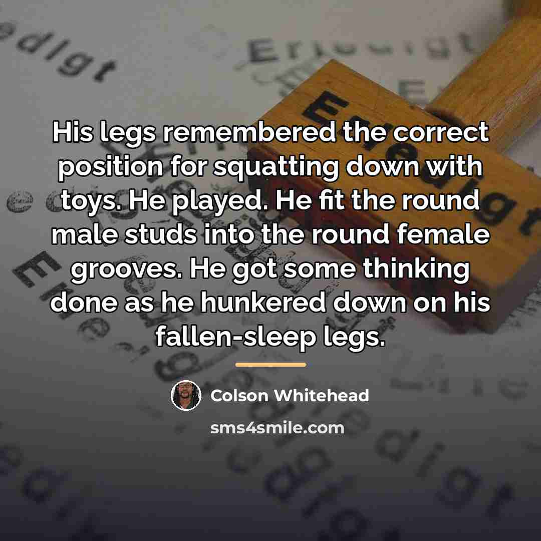 “His legs remembered the correct position for squatting down with…” quote by Colson Whitehead