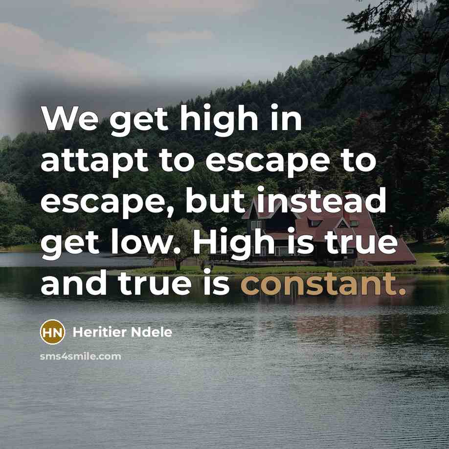 “We get high in attapt to escape to escape, but instead get low. High is true and true is constant.” quote by Heritier Ndele