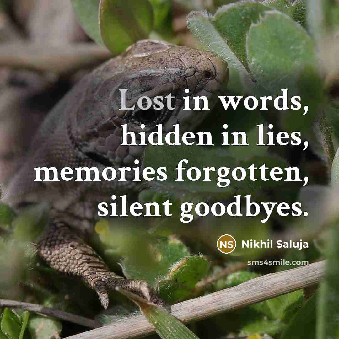 “Lost in words, hidden in lies, memories forgotten, silent goodbyes.…” quote by Nikhil Saluja