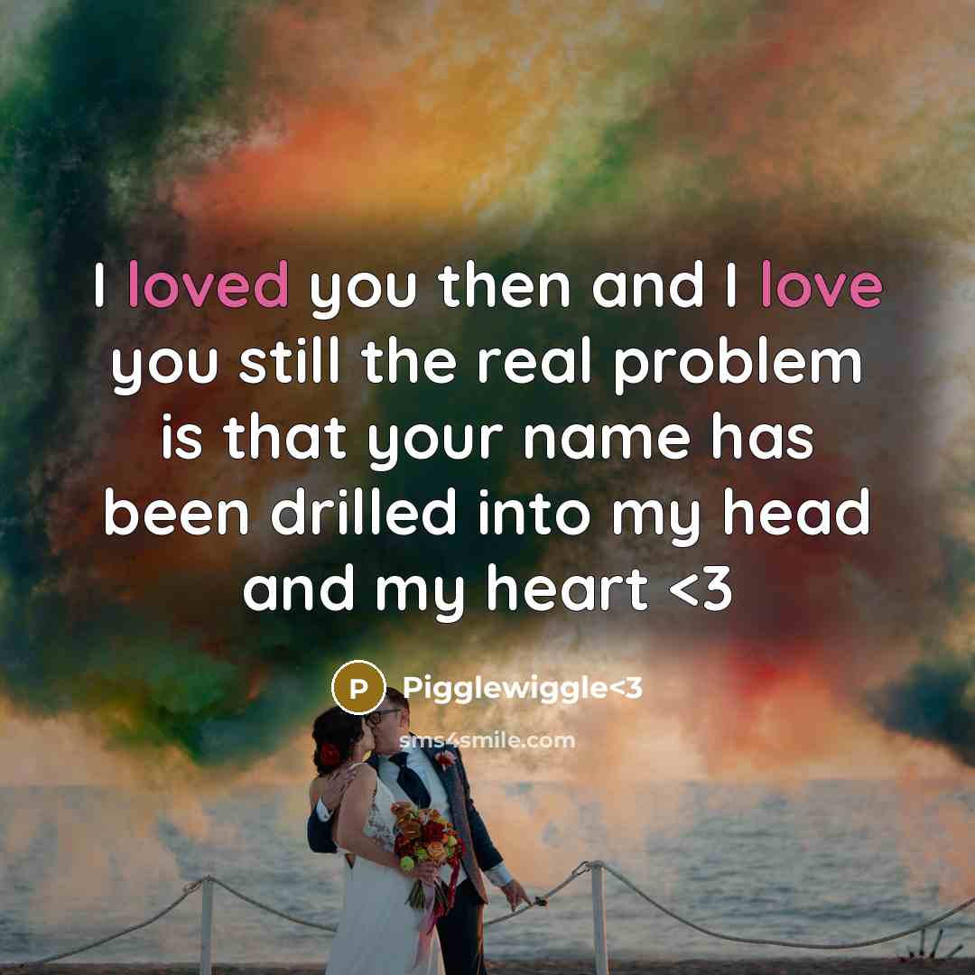 “I loved you then and I love you still the real problem is that your name has been drilled into my head and my heart” quote by Pigglewiggle