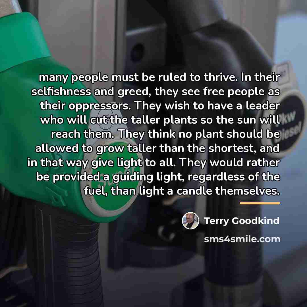 “many people must be ruled to thrive. In their selfishness…” quote by Terry Goodkind