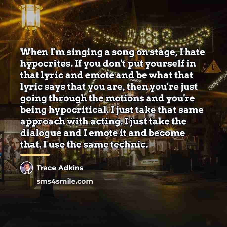 “When I'm singing a song on stage, I hate hypocrites.…” quote by Trace Adkins