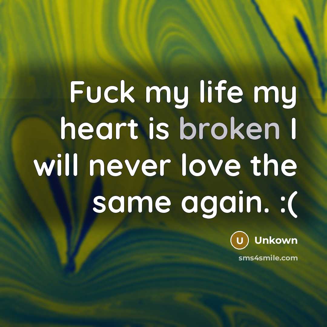 “Fuck my life my heart is broken I will never…” quote by Unkown